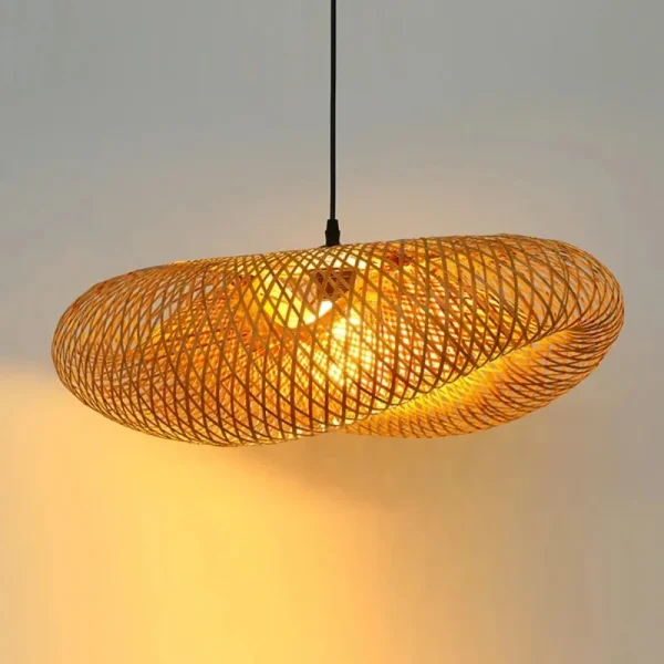 Bamboo Weaving LED Pendant Light HandMade Vintage Home Hanging Chandelier Lampshade Dining Living Room Indoor Fixtures - Image 4